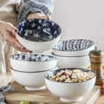thumbnail image 4 of Set of 6 Blue and White Floral Ceramic Cereal Bowls 24oz 6 Inch Microwave Safe Salad Soup Ramen Pho Bowls for Kitchen, 4 of 8