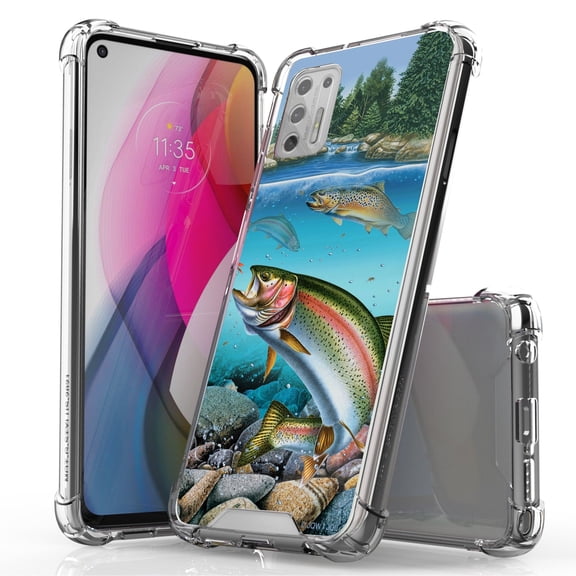 ANJ  Hybrid Slim Hard Back Cover Case Flexible Bumper for Motorola Moto G Stylus 2021 - Wild Trout Fish