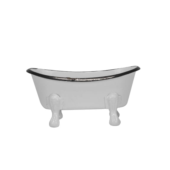 Foreside Home & Garden White Enamel Soap Dish with Black Distressed Rim – Bathtub & Sink Accessory