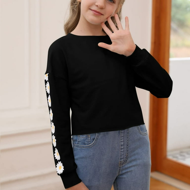 EANJE Long Sleeve T-Shirts for Kids Girl Tee Shirts Preppy Daisy