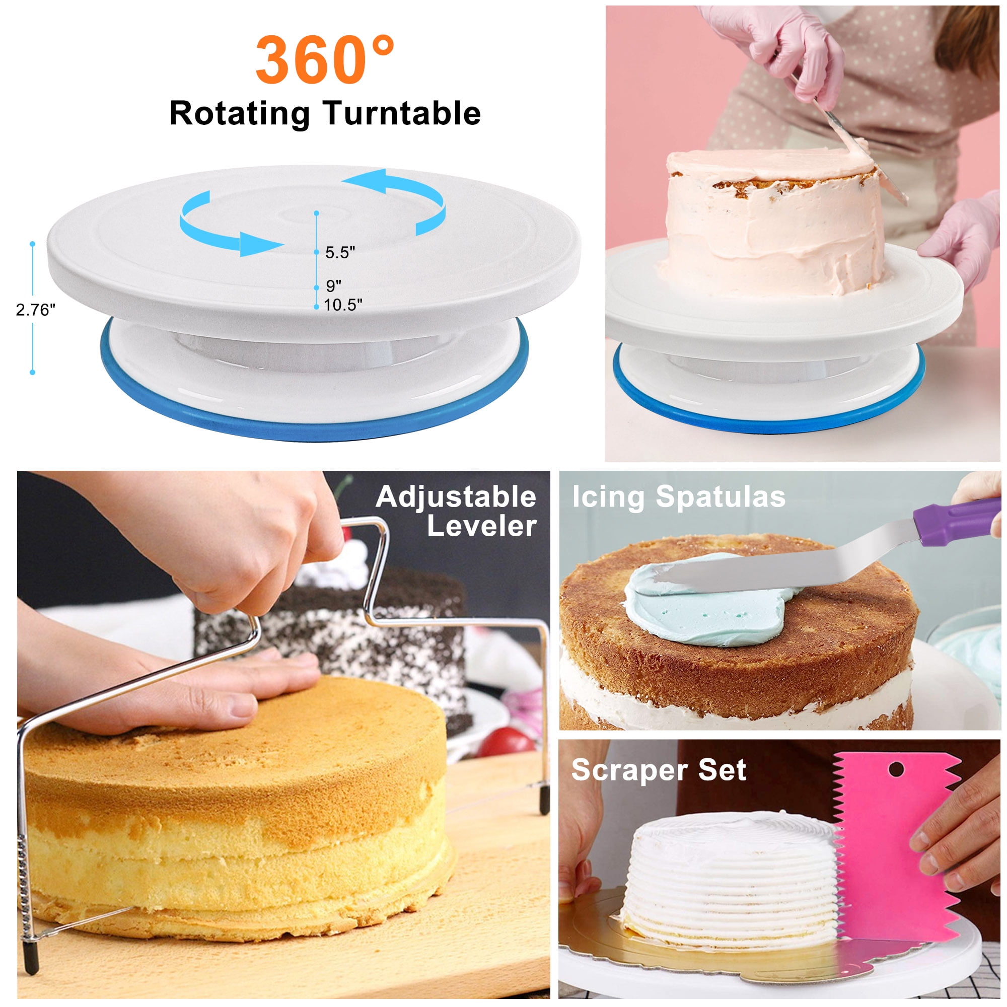 LotFancy Cake Decorating Kit, Cake Baking Supplies Set with Rotating Turntable, 3 Springform Pans