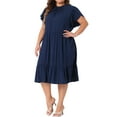 thumbnail image 4 of Agnes Orinda Women's Plus Size Crew Neck Tie Back Petal Short Sleeves Ruffle Hem A-Line Swing Midi Dresses 2X Navy Blue, 4 of 6