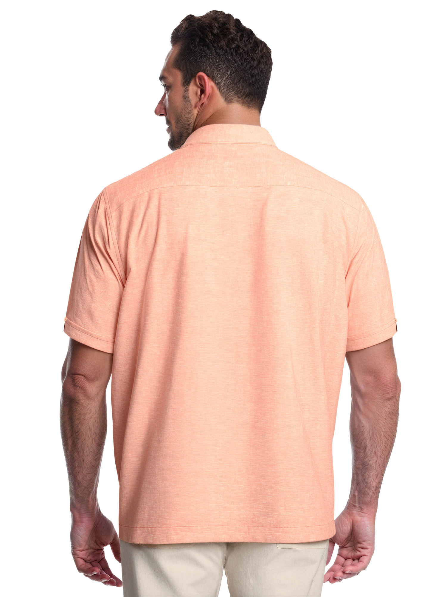 Cafe Luna Men's and Big Men's Short Sleeve Linen-Cotton Tuck Panel Woven Shirt, Sizes S-5XL
