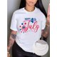 thumbnail image 1 of Women's July 4th Independence Patriotic - American Flag & "Happy 4th of July" Graphic Print, Soft Stretch Casual Short Sleeve Tee, Machine Washable American Flag Accessories, Holiday Celebration, 1 of 6