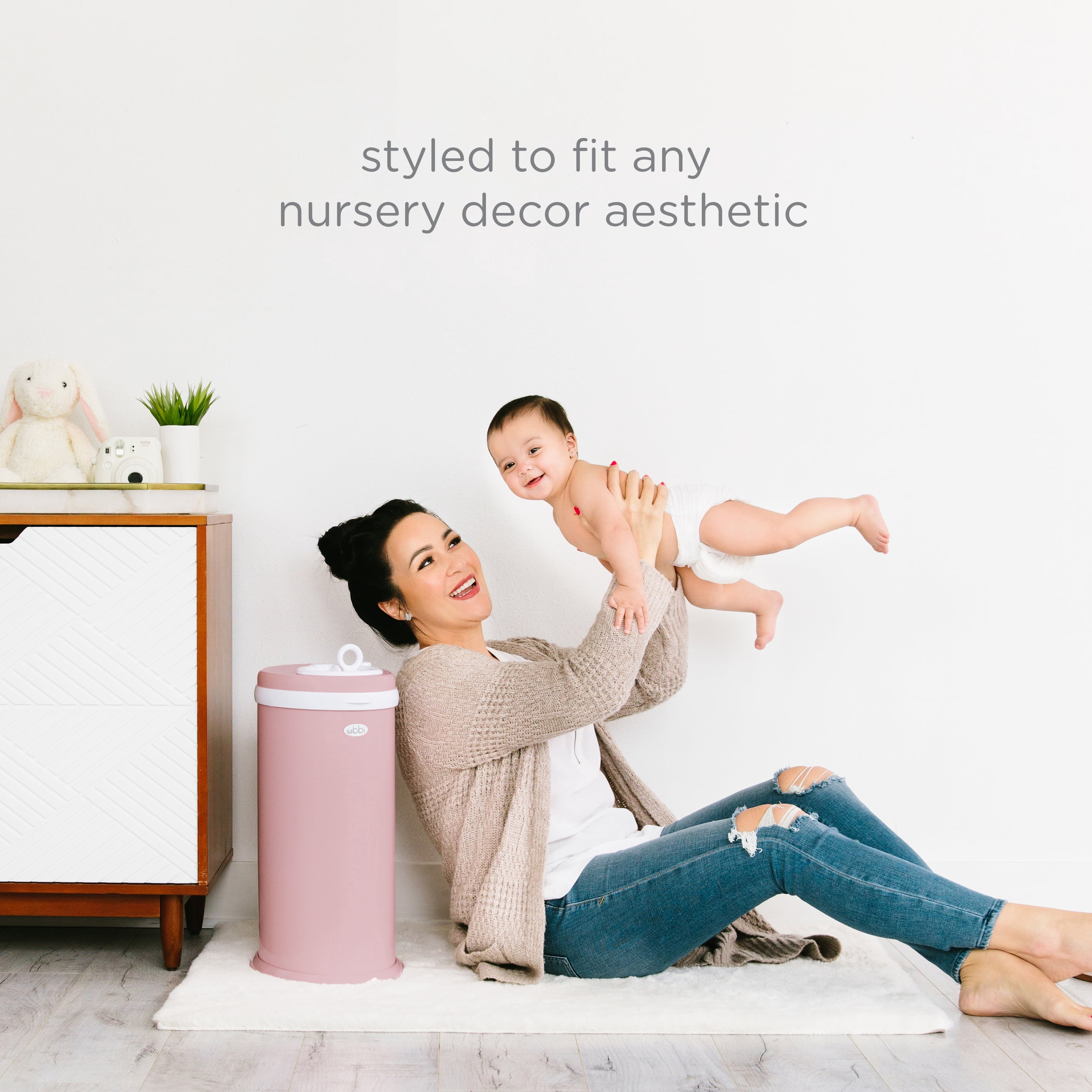 Ubbi Odor Locking Steel Diaper Pail, Baby Registry Must-Have, Fig Blossom