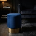 thumbnail image 3 of Cortesi Home Sheppe Cylindrical Ottoman 18", Blue Velvet with Gold Metal Base, 3 of 9