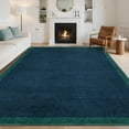 thumbnail image 2 of Hasoo Washable Geometric Border Living Room Area Rug 10x13 Large Modern Solid Soft Non Slip Indoor Navy Neutral Carpet, 2 of 6