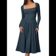 thumbnail image 3 of Vestido Midi Informal de Larga con Cuello Cuadrado para Mujer, Moda de y Otoño Verde Pavo Real S, 3 of 10