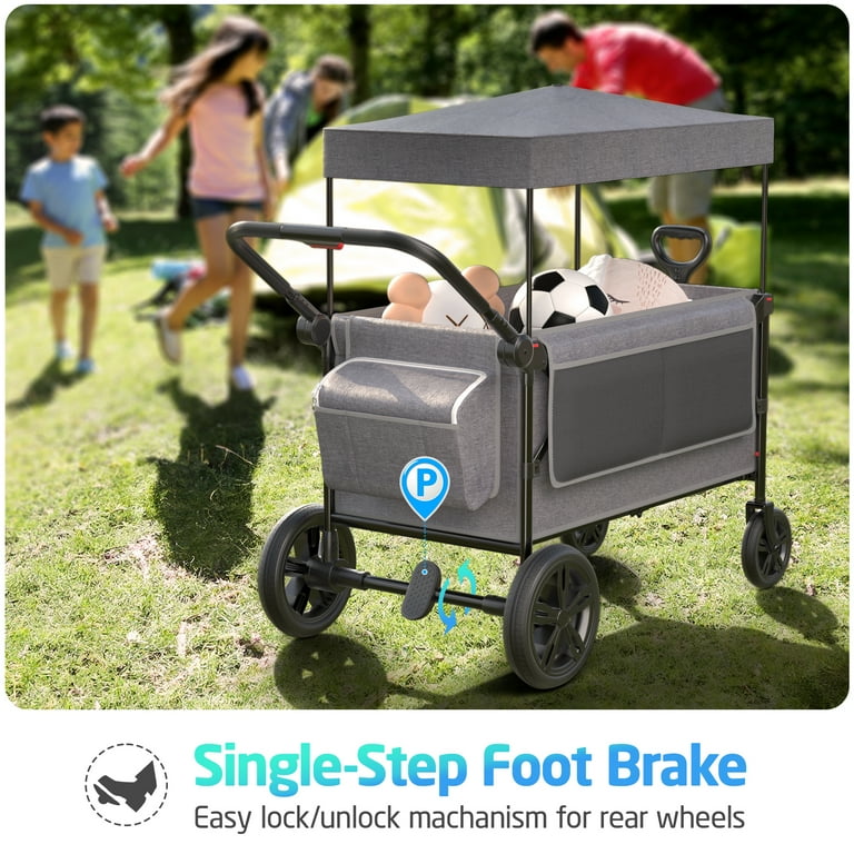 SACVON All Terrain Stroller Wagon for Toddlers with Canopy Parent Organizer Adjustable Handlebar 2 Cup Holders