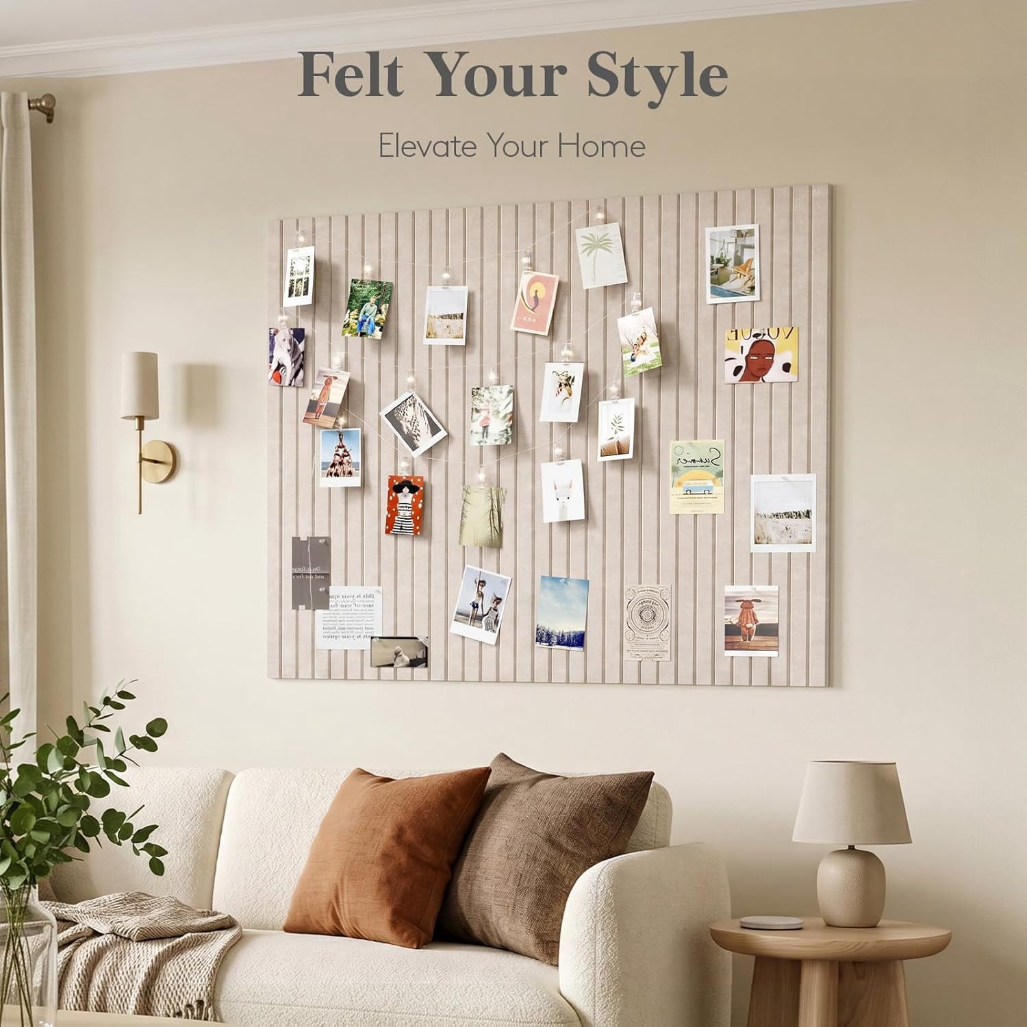 Felt Slatted Bulletin Board with Self-Adhesive, 48"x 36"-12 Pack Cork Board Alternative, Pin Board Vision Board Message Board with 50 Pushpins for Office Decor, Room Decor, Oatmeal
