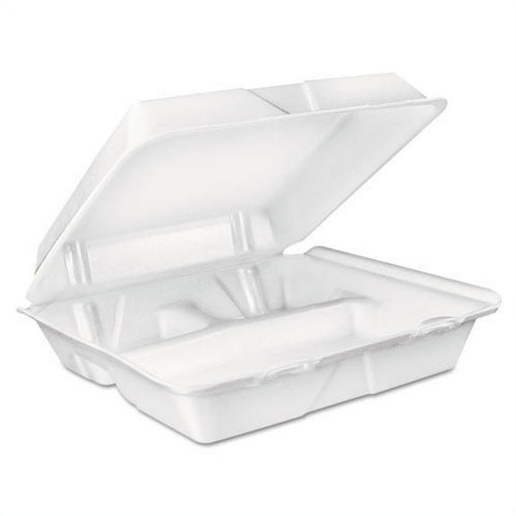 Foam Hinged Lid Container, 3-Compartment, 8 Oz, 9 X 9.4 X 3, White, 200/carton | Bundle of 2 Cartons