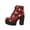 Wine, variant on Goth Platform Ankle Boots for Women, Lace‑Up Chunky High Heel Combat Booties, Victorian Floral Plaid Printed Upper Lug Sole Shoes for Halloween Party Street Outfit, Wine 8.5