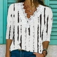 thumbnail image 2 of Women's Fashion Fall Gradient Tops Long Sleeve Lace Trim V Neck Casual Shirts Basic Tees Loose Fit Tunic Blouses, 2 of 2