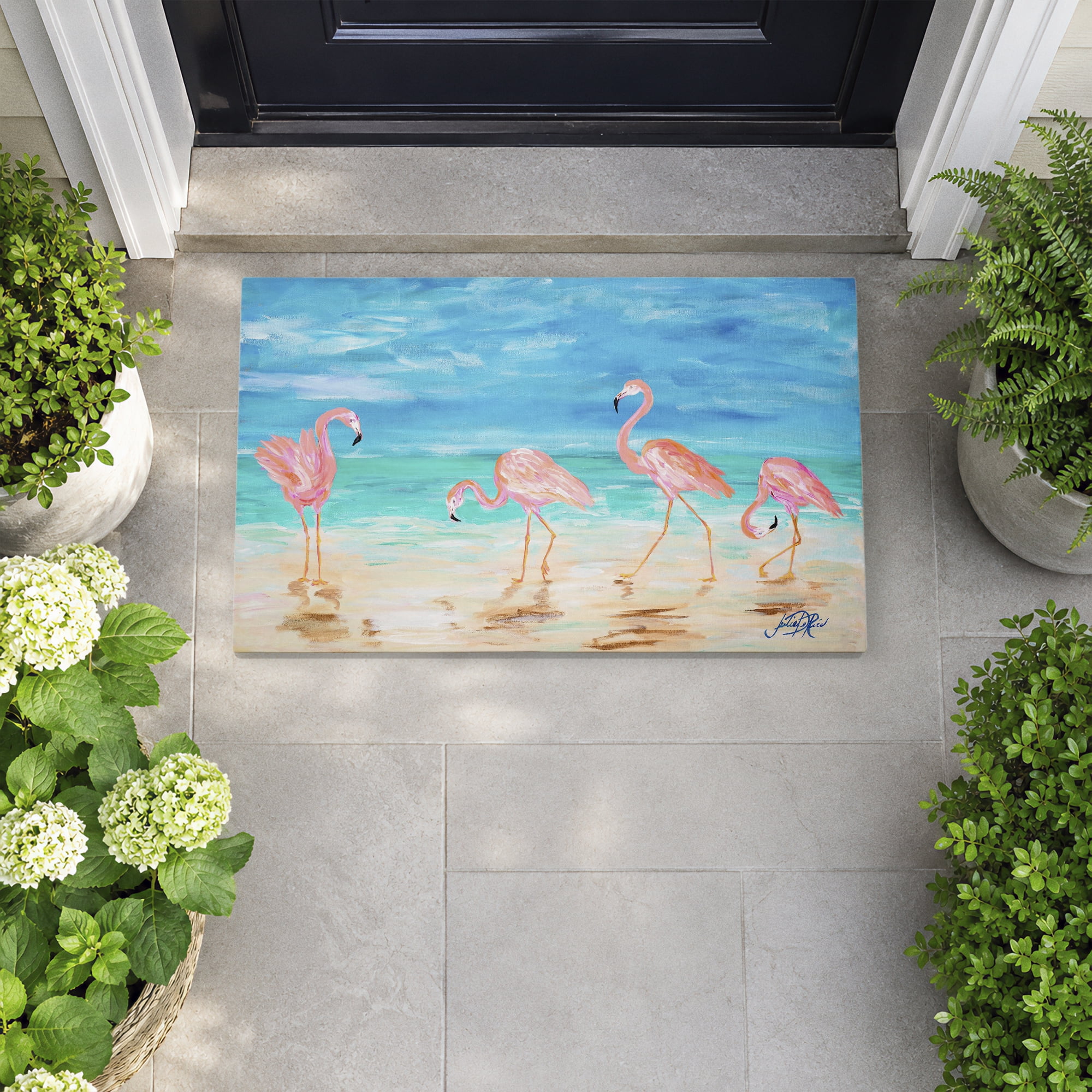 Stupell Industries Four Flamingos Beach Printed Outdoor Door Floor Mat, design by Julie DeRice
