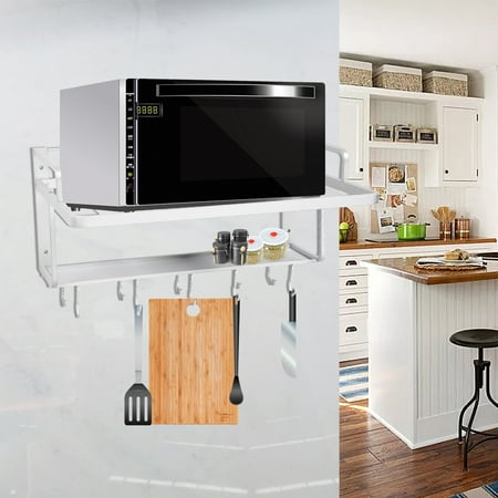E Aluminum Double Layers Hanging Microwave Oven Rack Stand E Aluminum Double Layers Hanging Microwave Oven Rack Stand Kitchen Storage Shelf Organizer Wall Mount