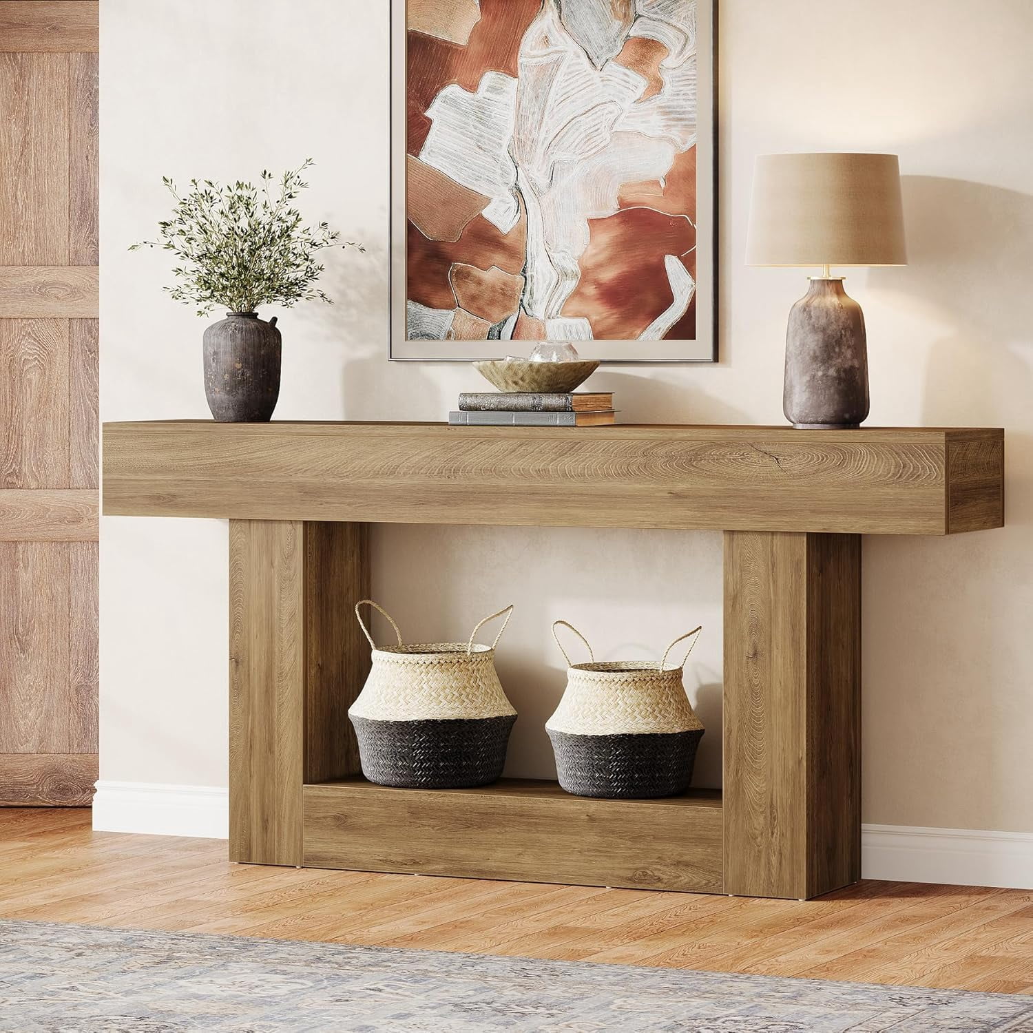Tribesigns 63-Inch Long Console Table, 2-Tier Entryway Table Sofa Table with Storage