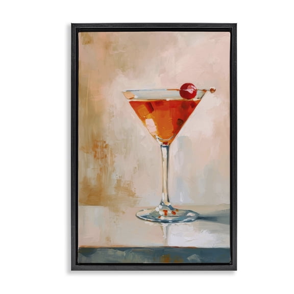 Stupell Industries Contemporary Manhattan Cocktail with Cherry Black Floating Frame Canvas Art, 17 x 25, by LSR Design Studio
