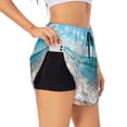 thumbnail image 1 of Balery Sunny Ocean Waves Pantalones cortos deportivos para mujer con forro y dos bolsillos, elásticos, para entrenamiento, gimnasio, yoga-Large, 1 of 7