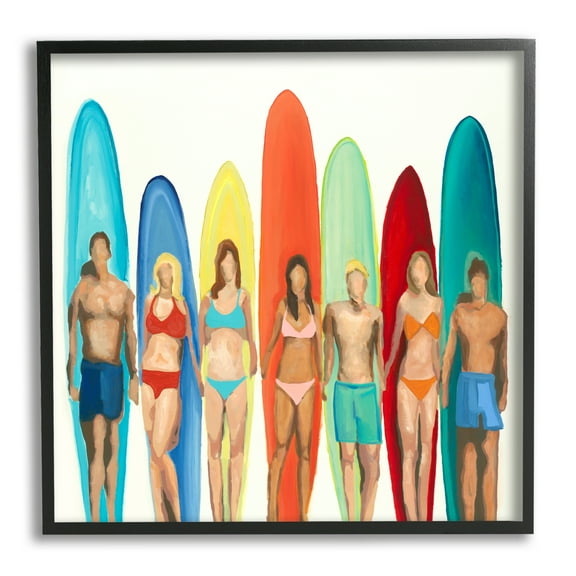 Stupell Industries Surfers & Boards Summer Sports Painting Black Framed Art Print Wall Art, 12 x 12