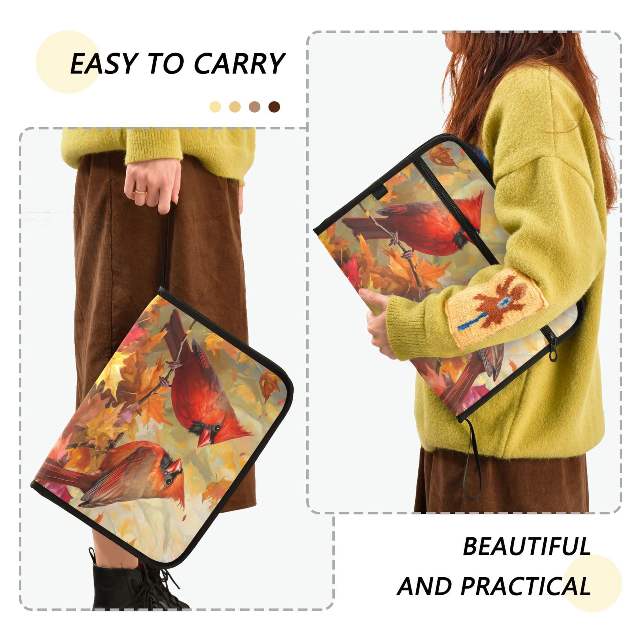 Accordion File Organizer with Zip Closure 13 Pockets Expanding File Folder Letter A4 Paper Document Organizer for Home Office Red Birds