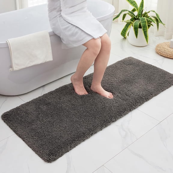 Bathroom Rugs 24x48 Non Slip Dark Grey Fluffy Bath Mat for Bathroom Floor Washable Plush Luxury Bath Rug for Tub Soft Shaggy Absorbent Shower Sink Mat