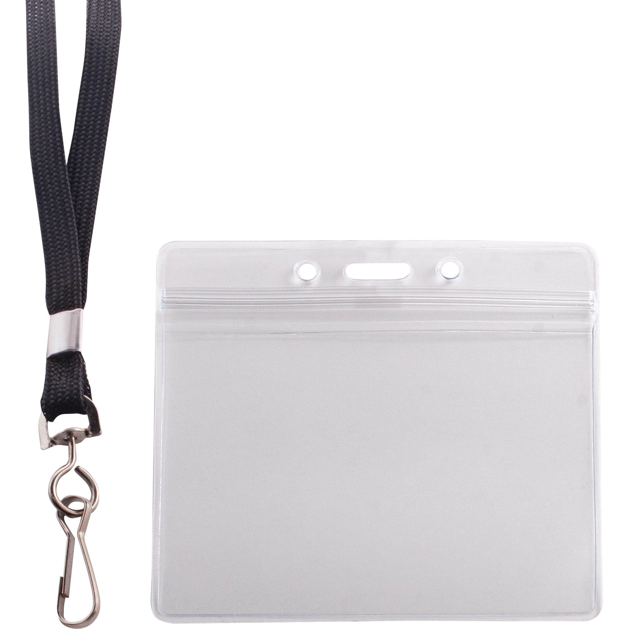 Badge Holder, Arae PU Leather ID Badge Card Holder with Detachable Lanyard/Strap (Horizontal, Blue)