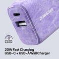 thumbnail image 3 of Powertek Marble Dual Port Wall Charger, Purple, 20W USB-C PD + 18W USB-A, Fast Charging, Charge Two Devices, 3 of 5