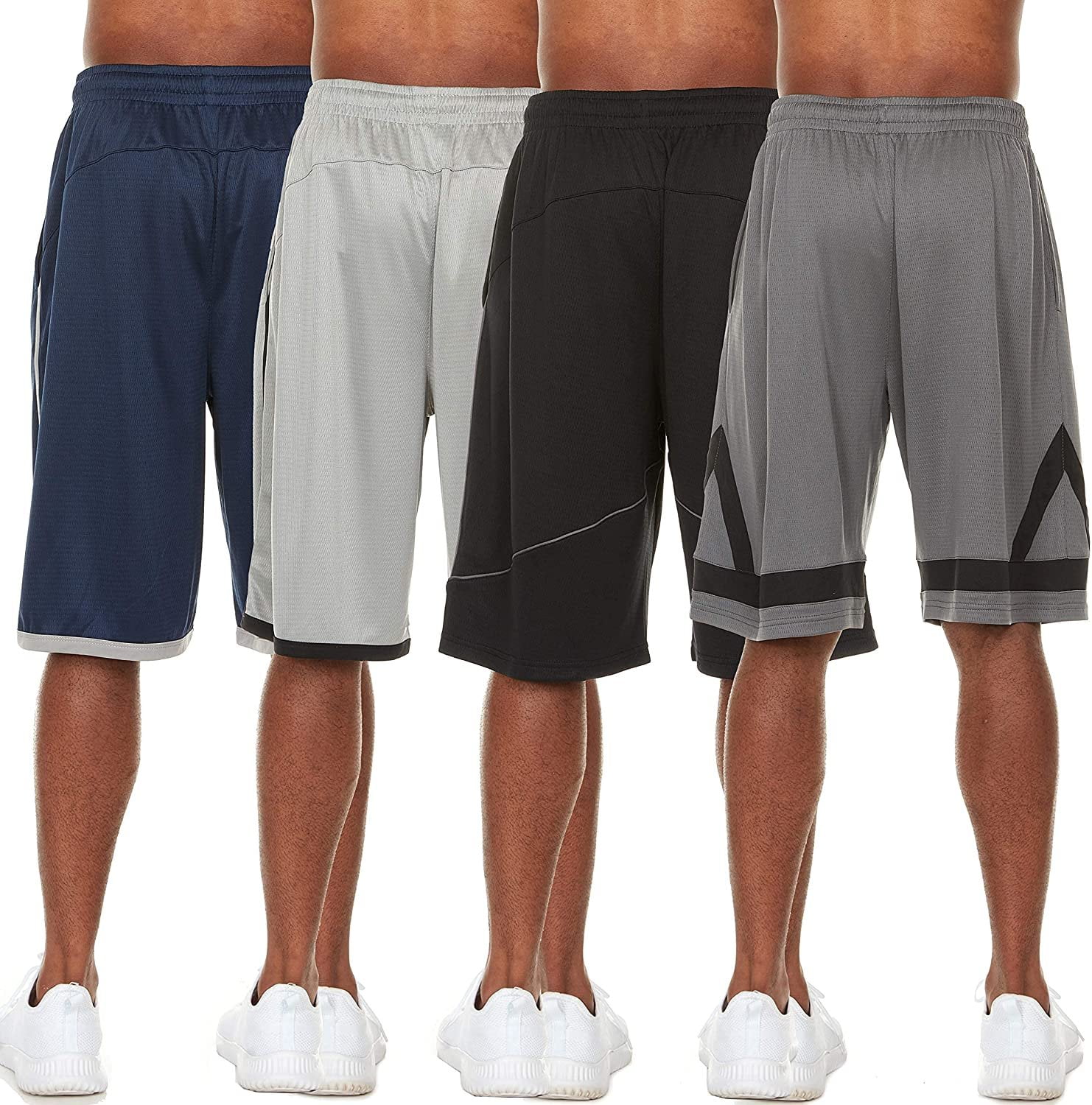 Essential Elements 4 Pack: Men's Active Performance Athletic Basketball Workout Gym Knit Shorts with Pockets XX-Large, Set B
