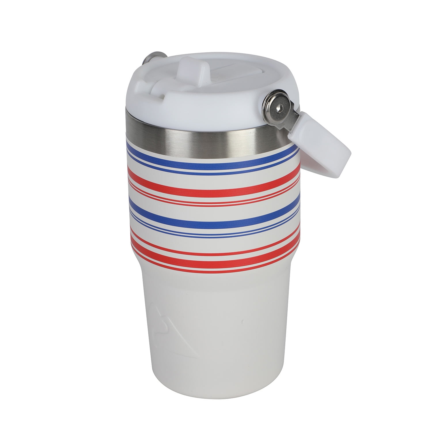 Ozark Trail 18 oz Stainless Steel Insulated Swivel Tumbler, White with Red and Blue Stripes