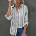 thumbnail image 2 of Camisa de rayas verticales Blusas de rayas de fibra de poliéster transpirables de manga larga con solapa a rayas para mujer para uso diario Negro L, 2 of 5
