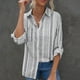 thumbnail image 2 of Camisa de rayas verticales para mujer, blusas a rayas de fibra de poliéster transpirables de manga larga con solapa a rayas para uso diario, 2 of 5