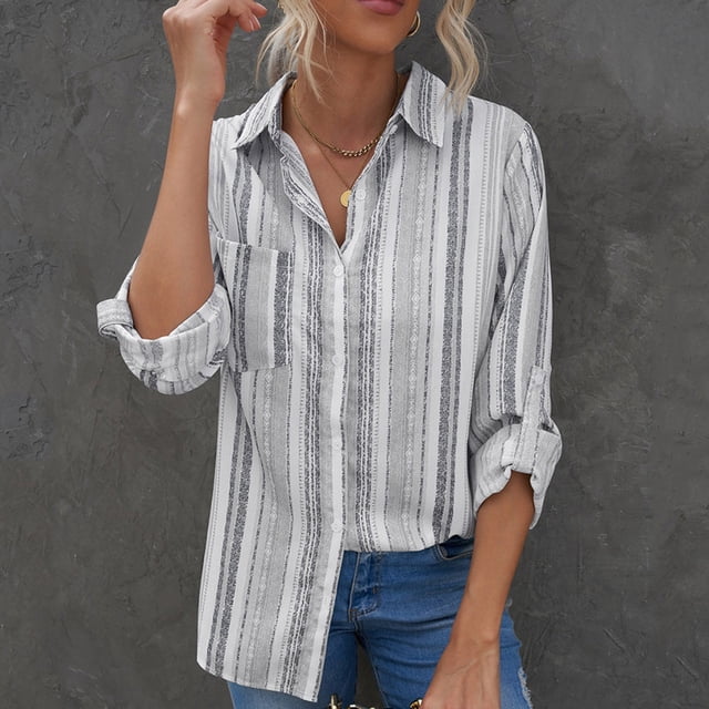Camisa A rayas verticales ANGGREK Para Mujer de Fibra de poliéster suave y cómoda