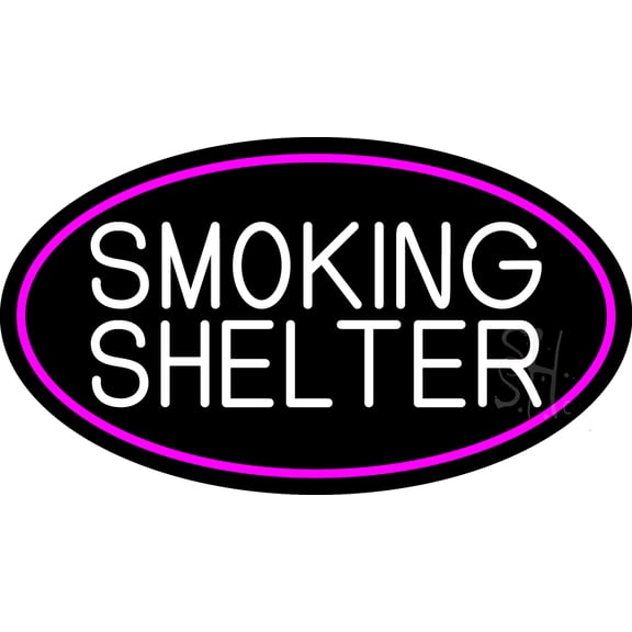 Smoking Shelter Oval With Pink Border LED Neon Sign 20 x 37 - inches, Clear Edge Cut Acrylic Backing, with Dimmer - Bright and Premium built indoor LED Neon Sign for Bar decor.