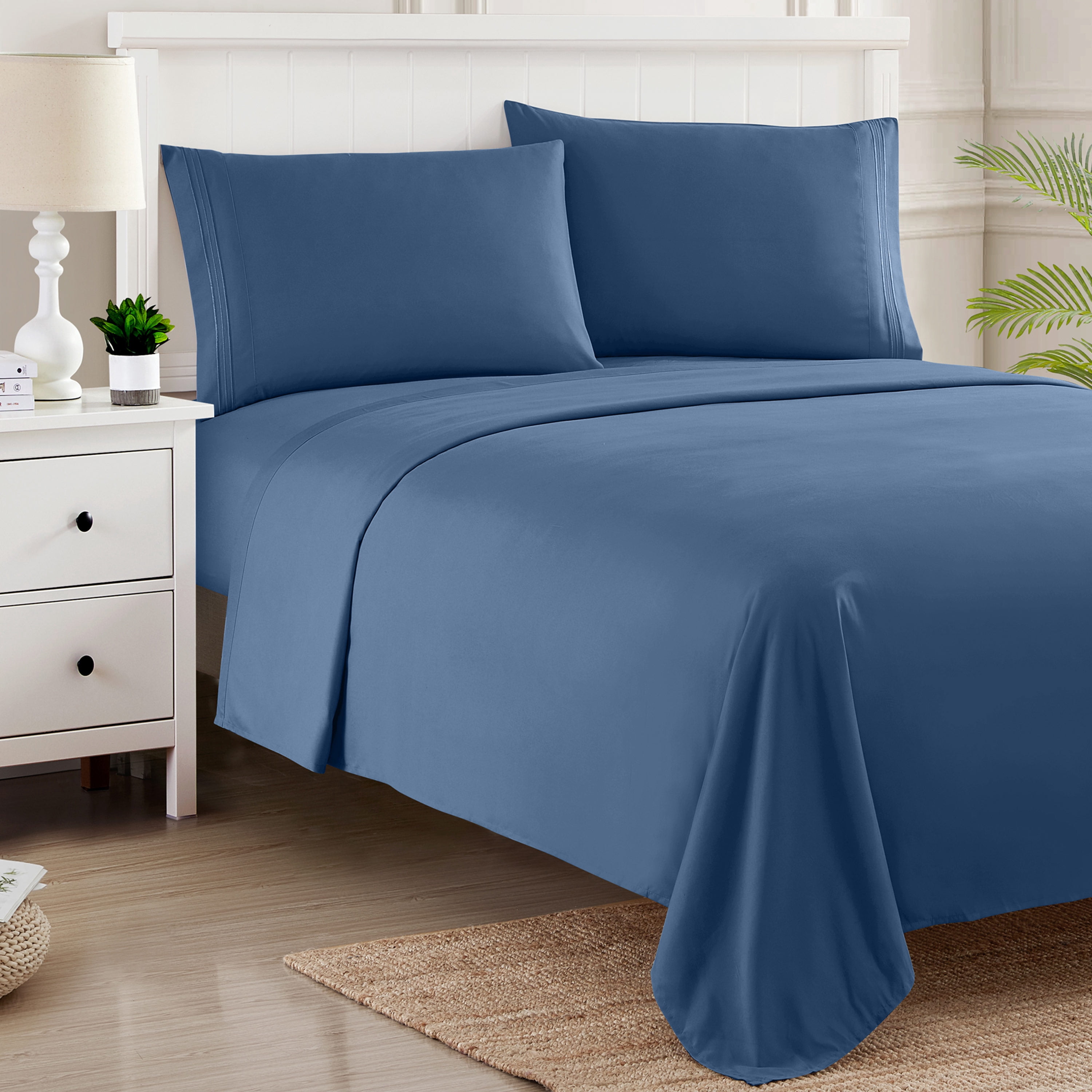 Sweet Home Collection 1800 Series Bed Sheets - Extra Soft Microfiber Deep Pocket Sheet Set - Denim, Queen