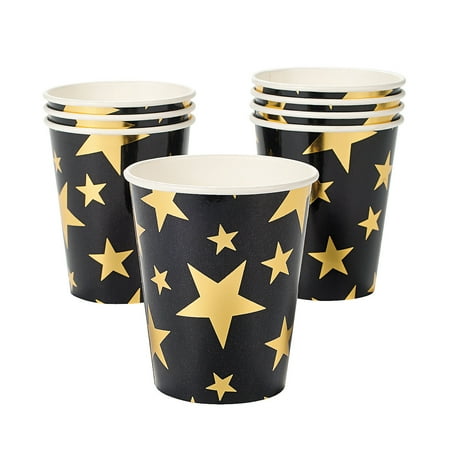 - Fun Express - Gold Foil Star 9oz Paper Cups (8pc) for Party - Party Supplies - Print Tableware - Print Cups - Party - 8 Pieces