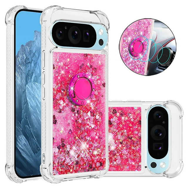 Case for FOXDOCK Google Pixel 9 Pro XL Full Corner Protection Glitter Phone Case with Ring Holder