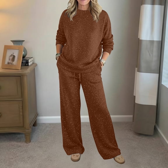 Wowcloth Women's Hoodie and Sweatpants Set, Round Neck Loose Fit Pullover with Drawstring Waistband Pockets, Casual Cotton Lounge Wear for Daily Exercise and Home