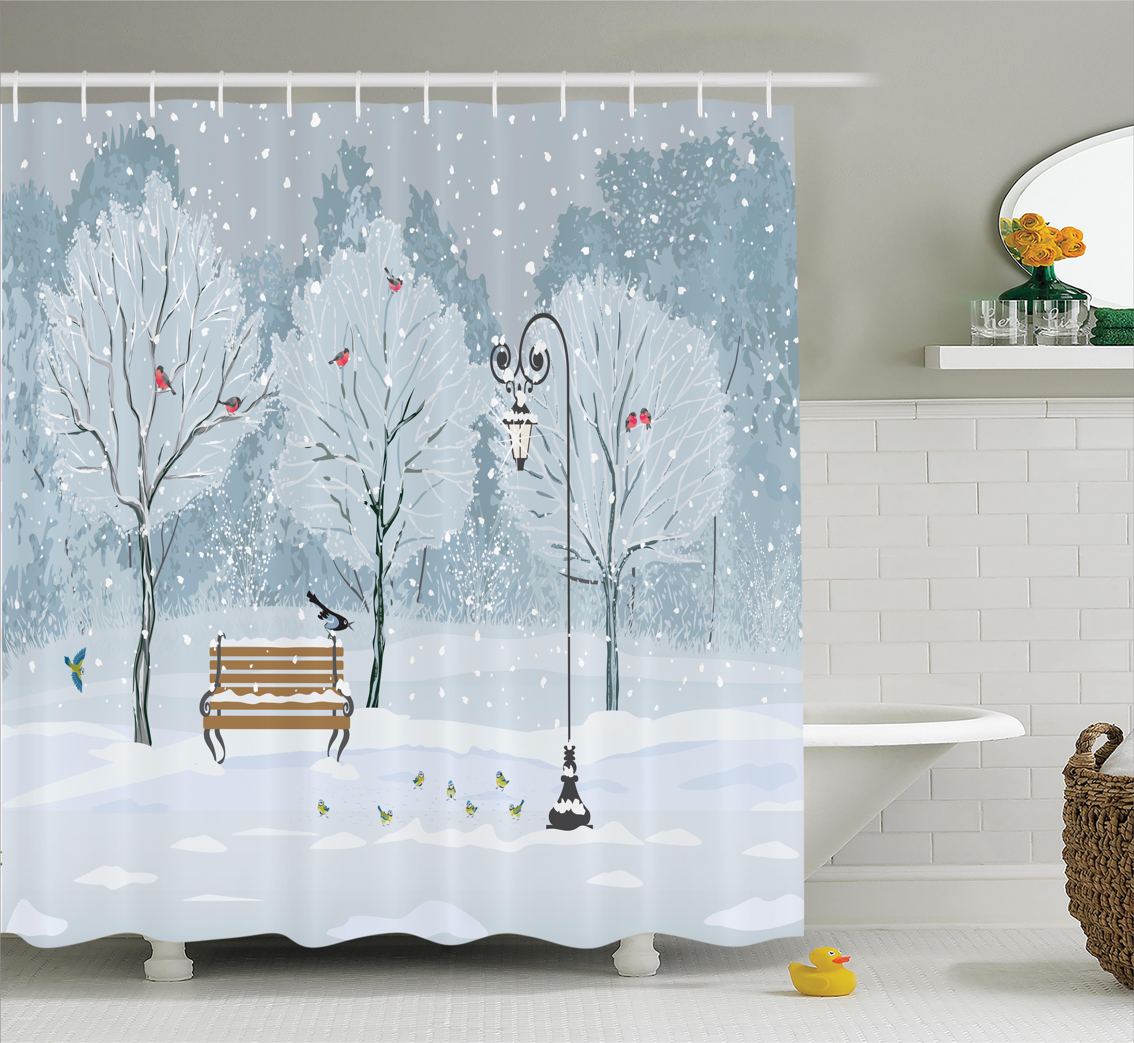 Christmas Shower Curtain, Snow Falling in the Park on a Cold Winter Day
