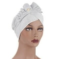 thumbnail image 2 of Herrnalise Women Solid Beading India Hat Muslim Ruffle Chemo Hat Beanie Wrap Cap, 2 of 2