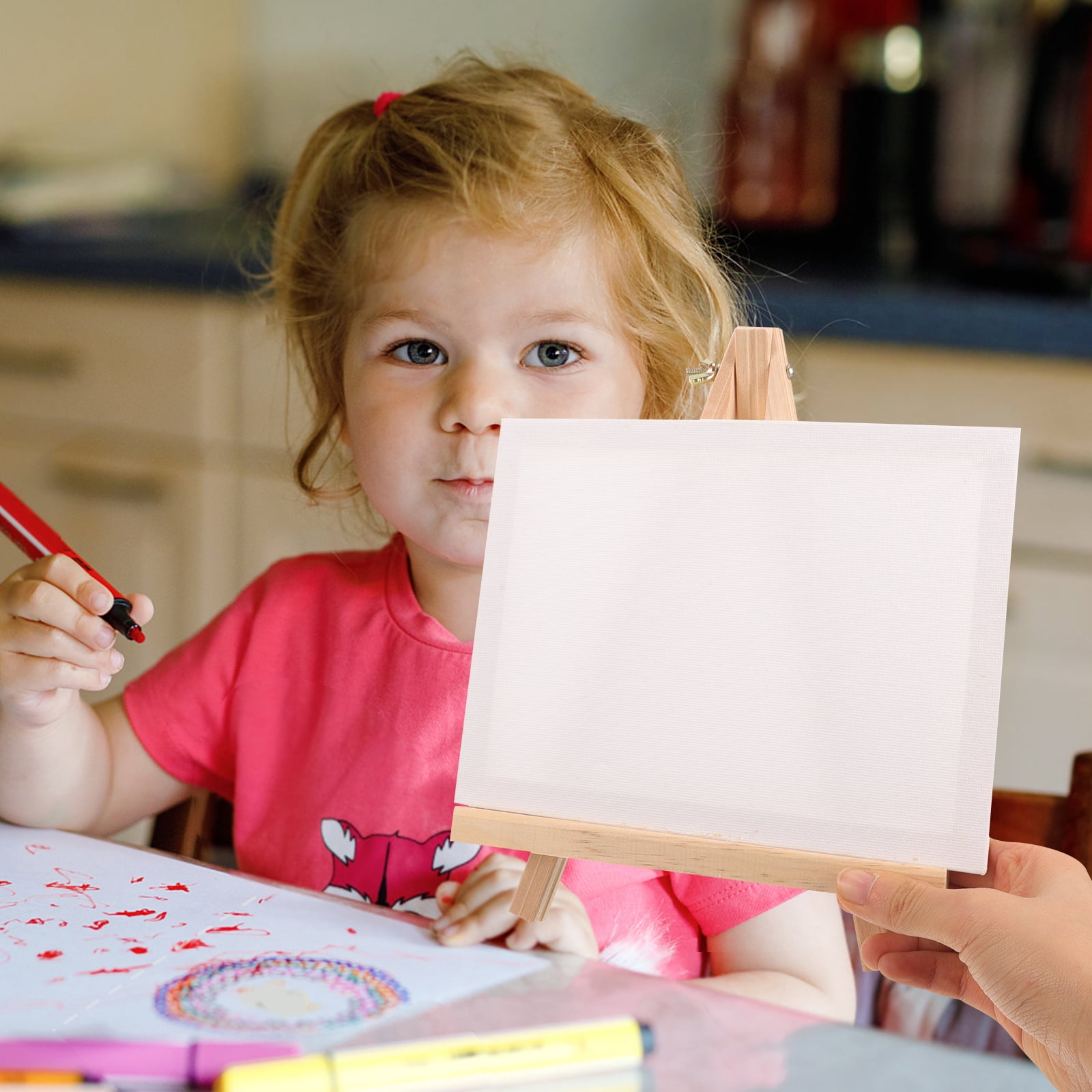 Worgeous  4 Sets Mini Canvas Canvases with Easel Kits Table Top Easels for Painting Child