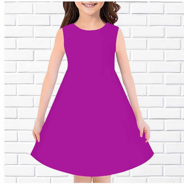 VKOYWKM Robe d'Été Décontractée Sans Manches pour Filles, Robe de Plage Ample et Fluide, Élégante pour Fête d'Anniversaire, pour 4-14 Ans
