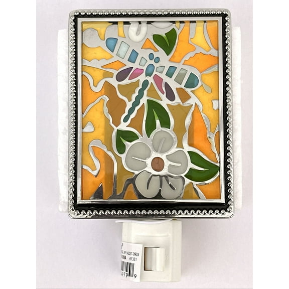 Dragonfly & Flower Night Light - Stained Glass Night Light by Ganz