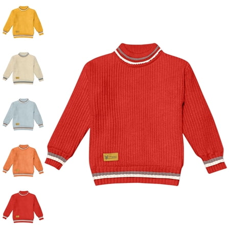 Crunowin Boys And Girls Knit Sweater Crew Neck Long Sleeve Solid Color Fall Winter Kids Casual Tops Beige Size 7