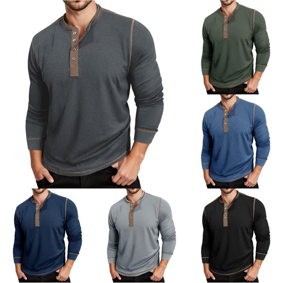 Afdoent Mens Long Sleeve T-Shirt Color Block T Shirt Top Comfortable Tee Shirts Streetwear Tee Shirts