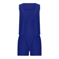 thumbnail image 6 of JWZUY Womens Cotton Linen Square Neck 2023 Trendy Matching Sets 2 Piece Outfits Crop Tops Short Set Lounge Clothes Beach Summer Blue XL, 6 of 6