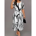thumbnail image 4 of Black And White Plus Size Round Neck Short Sleeve All-Over Abstract Print Midi Casual Dress For Women Summer, 4 of 5
