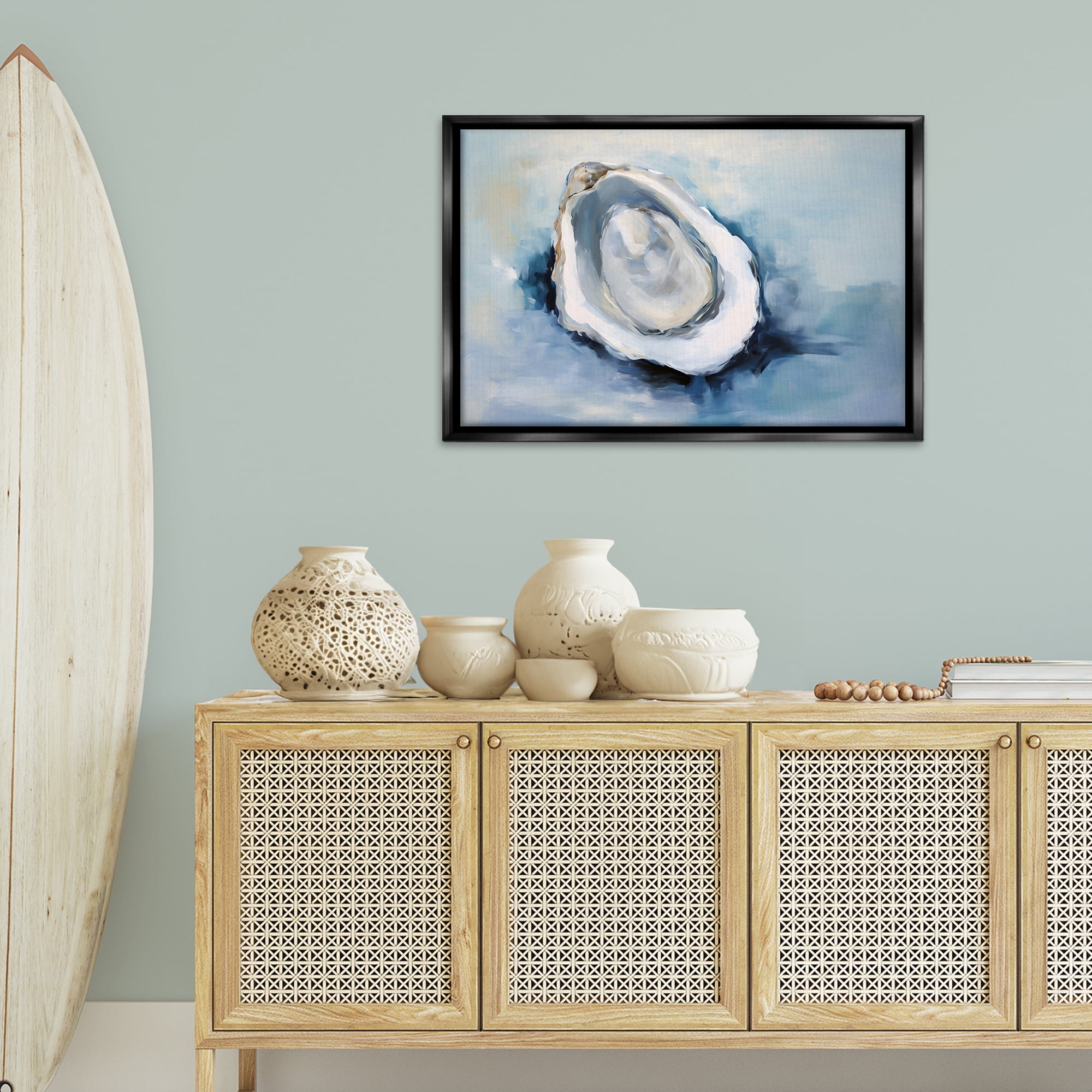 Stupell Industries Traditional Mollusk View Nautical & Beach Painting Black Floater Framed Canvas Art Print Wall Art, 31 x 21
