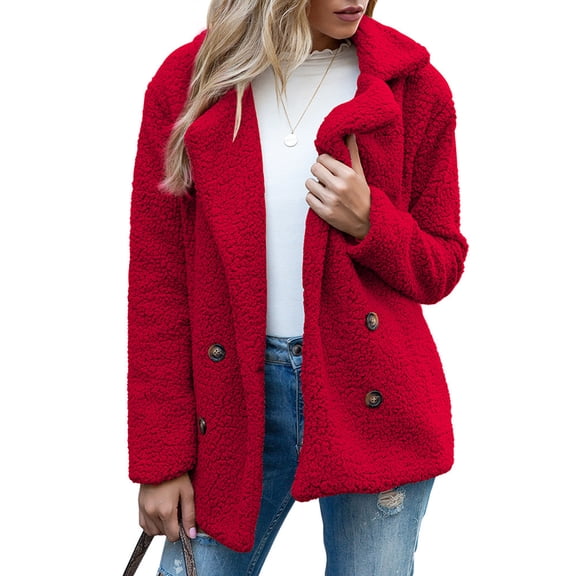 JULMCOMO Sherpa Fleece Jackets for Women Plus Size Lapel Collar Button Soft Fuzzy Teddy Coats Casual Warm Winter Outerwear with Pockets Red 3XL