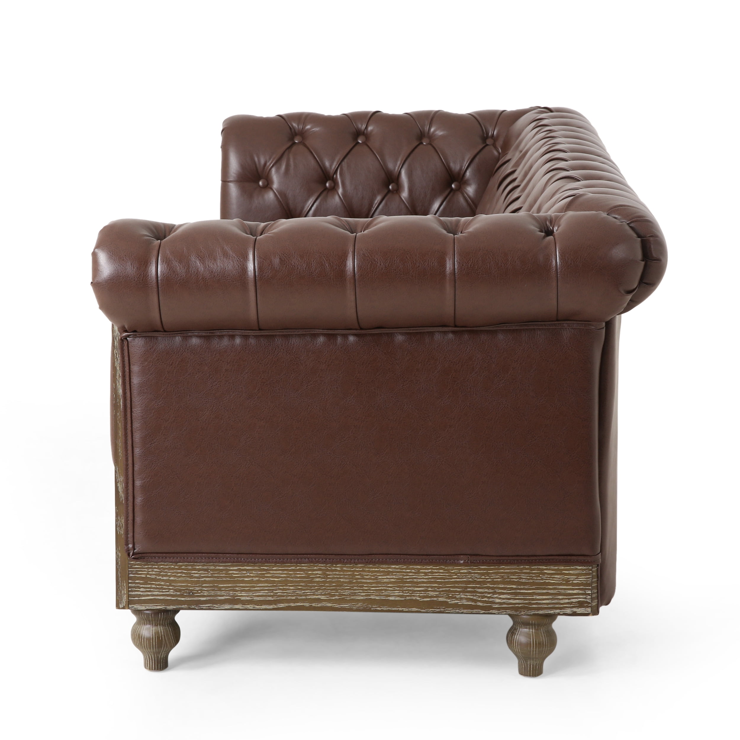 Noble House Glencoe Upholstered Tufted 3 Seater Sofa, Dark Brown