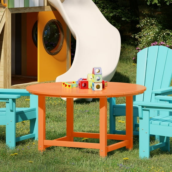 WestinTrends Malibu Kids Outdoor Patio Furniture HDPE 38" Wide Round Dining Table, Orange